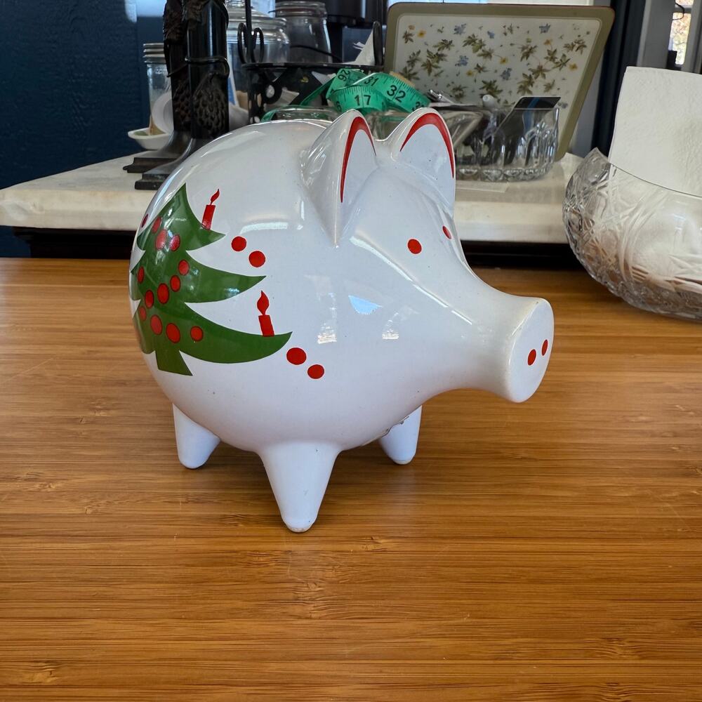 Waechtersbach Bank Glossy‎ White Ceramic Christmas Club Piggy Coin Pig W/Stopper